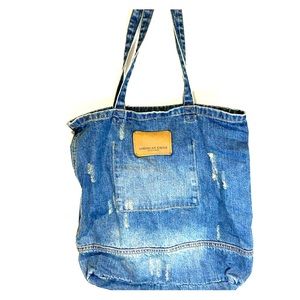 Denim double strap tote
